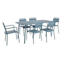 BRIO Slat Set Τραπεζαρία Κήπου -Βεράντας (6+1), Μέταλλο Βαφή Sandy Blue 5415C  160x90x73 - chair 57x58x84cm