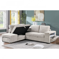 FLEXY Καναπές - Κρεβάτι-Γωνία, με Χώρους Αποθήκευσης, πλαϊνό φωτιζόμενο, Ύφασμα Μπεζ  250x204x87x91cm Bed:000x000cm