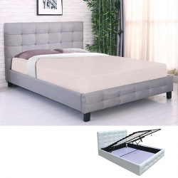 FIDEL Κρεβάτι Διπλό με Αποθηκευτικό Χώρο, για Στρώμα 140x190cm, Ύφασμα Γκρι  148x205x107cm