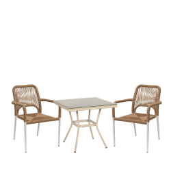 Σετ Τραπεζαρία Κήπου ArteLibre ANGOLA Λευκό Αντικέ Με 2 Πολυθρόνες 14990270