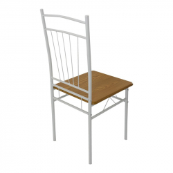 Τραπεζαρία Roza II pakoworld σετ 5τμχ mdf σε φυσική απόχρωση με λευκά μεταλλικά πόδια 110x60x74εκ