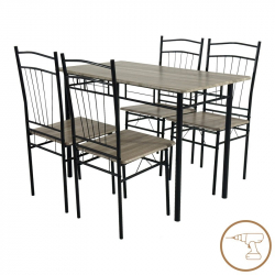 Τραπεζαρία Roza II pakoworld σετ 5τμχ mdf σε γκρι απόχρωση με γκρι μεταλλικά πόδια 110x60x74εκ