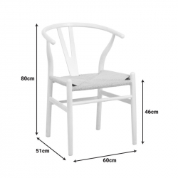 Καρέκλα Wishbone pakoworld rubberwood-σχοινί σε λευκή απόχρωση 60x51x80εκ