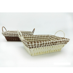 Καλάθι Καρό Κρεμ/Καφέ Ψάθινο 26x19x8cm Σε 2 Χρώματα