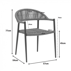Πολυθρόνα Freiburg pakoworld αλουμίνιο μαύρο-σχοινί φυσικό-κεραμιδί (57x59x77εκ)