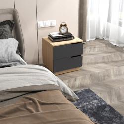 Κομοδίνο Verena I pakoworld σε φυσική-ανθρακί απόχρωση 48x40x48εκ