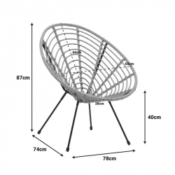 Πολυθρόνα Naoki pakoworld pe φυσικό-μέταλλο μαύρο πόδι 78x74x87εκ