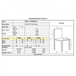 ILONA PP Καρέκλα Εστίασης - Catering Στοιβαζόμενη PP Μπεζ  40x47x89cm