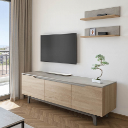 Σύνθετο σαλονιού Kasia pakoworld σε μπεζ μαρμάρου-sonoma απόχρωση 180x35x48.5εκ