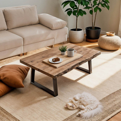 Τραπέζι Miles pakoworld μασίφ ξύλο ακακίας πάχους 3.7-4εκ σε φυσική απόχρωση με μαύρα μεταλλικά πόδια 115x60x45εκ