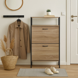 ΠΑΠΟΥΤΣΟΘΗΚΗ ΔΙΠΛΗ ΞΥΛΙΝΗ ΜΕ ΜΑΥΡΟ ΜΕΤΑΛΛΙΚΟ ΣΚΕΛΕΤΟ 60x24x105εκ. ANKOR