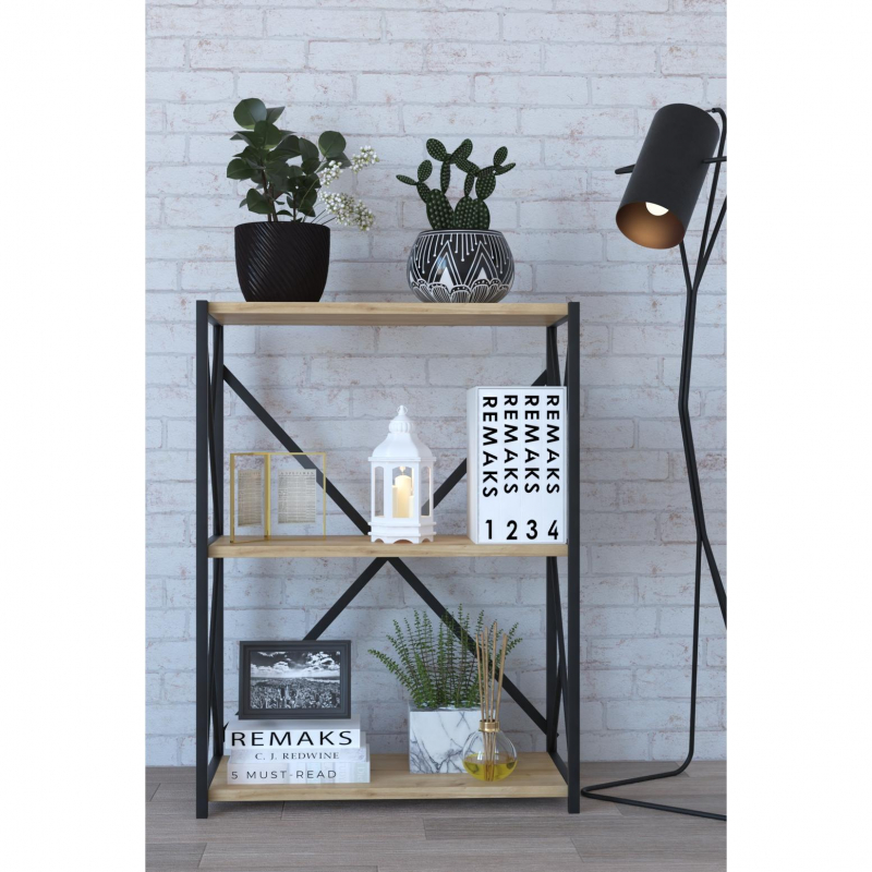 Βιβλιοθήκη ArteLibre JAWARA Δρυς/Μαύρο Μοριοσανίδα/Μέταλλο 70x34x78.5cm Βιβλιοθήκη ArteLibre JAWARA Δρυς/Μαύρο Μοριοσανίδα/Μέταλλο 70x34x78.5cm