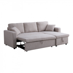 Γωνιακός αναστρέψιμος καναπές κρεβάτι Kamore pakoworld με αποθηκευτικό χώρο μπεζ ύφασμα 223x146x85εκ