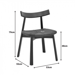 Καρέκλα Clareta pakoworld rubberwood-σχοινί σε μαύρη απόχρωση 53x55x79εκ