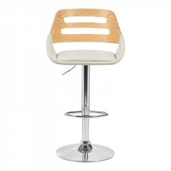 Σκαμπό μπαρ Fern pakoworld πτυσσόμενο μπεζ pu- ξύλο γκρι - μέταλλο χρωμίου 50x48.5x89-110.5εκ