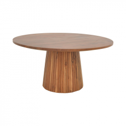 Τραπέζι σαλονιού Canicule ΙI pakoworld μασίφ ξύλο ακακίας σε καρυδί απόχρωση Φ80x40εκ