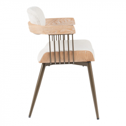 Πολυθρόνα Cameo pakoworld μέταλλο μπρονζέ-white-wash ξύλο-μπέζ ύφασμα 53x49.5x75.5εκ