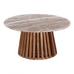 Τραπέζι σαλονιού Coozlin Inart sintered stone σε απόχρωση λευκό μαρμάρου με λευκό μέταλλο Φ70x40εκ