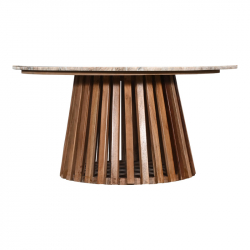 Τραπέζι σαλονιού Coozlin Inart sintered stone σε απόχρωση λευκό μαρμάρου με λευκό μέταλλο Φ70x40εκ