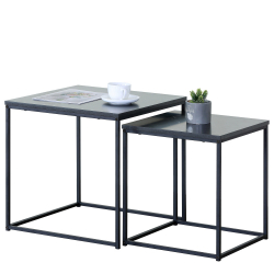 Τραπεζάκι Σαλονιού ArteLibre SOMERTON Μαύρο Μάρμαρο Μοριοσανίδα/Μέταλλο 40x40x50/35x35x45cm Σετ 2Τμχ