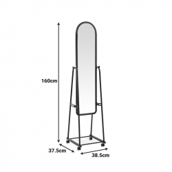 Καθρέπτης τροχήλατος Lomna pakoworld pp-μεταλλικός με ράφι σε λευκή απόχρωση 38.5x37.5x160εκ