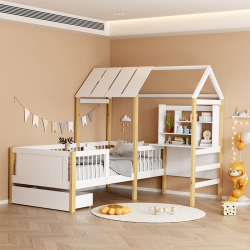 Παιδικό κρεβάτι Bedria pakoworld τ.Montessori ξύλο σε λευκή-φυσική απόχρωση 90x190εκ