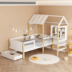 Παιδικό κρεβάτι Bedria pakoworld τ.Montessori ξύλο σε λευκή-φυσική απόχρωση 90x190εκ