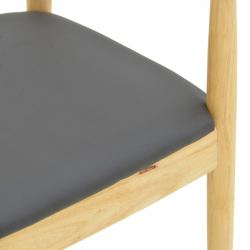 Πολυθρόνα Joube pakoworld rubberwood σε φυσική απόχρωση με μαύρο pu μαξιλάρι 59x48x73εκ