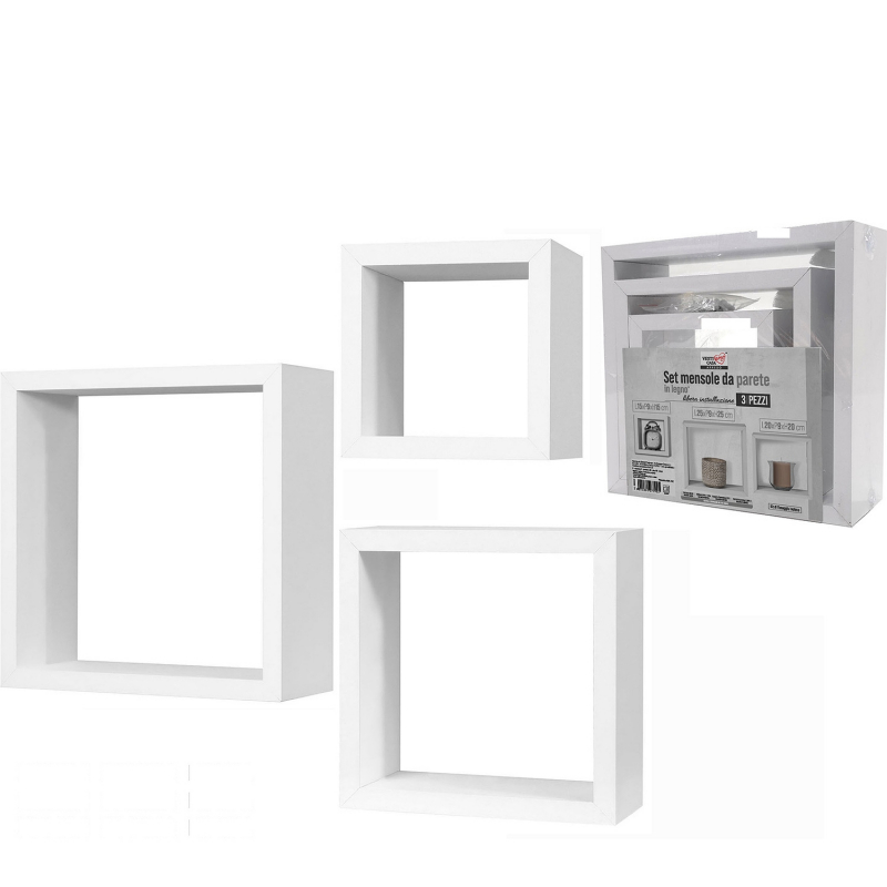 Σετ Ράφια Κυβικά Λευκά Ξύλο 25x25x9cm/20x20x9cm/15x15x9cm 3Τμχ Σετ Ράφια Κυβικά Λευκά Ξύλο 25x25x9cm/20x20x9cm/15x15x9cm 3Τμχ