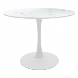 Tραπέζι Balou pakoworld mdf σε λευκή απόχρωση με όψη μαρμάρου Φ120x76εκ