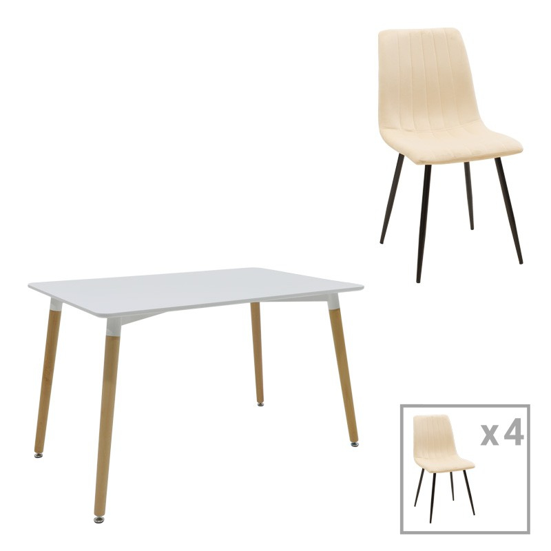 Τραπεζαρία Natali-Noor pakoworld σετ 5τεμ  MDF λευκό-μπεζ-πόδια φυσικό 120x80x76εκ Τραπεζαρία Natali-Noor pakoworld σετ 5τεμ  MDF λευκό-μπεζ-πόδια φυσικό 120x80x76εκ