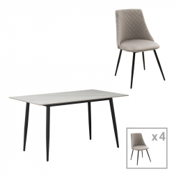 Τραπεζαρία Gustas-Giselle pakoworld σετ 5τεμ λευκό μαρμάρου sintered stone-μαύρο μέταλλο 120x60x75εκ