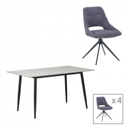 Τραπεζαρία Gustas-Luciano I pakoworld σετ 5τεμ λευκό μαρμάρου sintered stone-μαύρο μέταλλο 120x60x75εκ