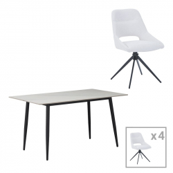 Τραπεζαρία Gustas-Luciano I pakoworld σετ 5τεμ λευκό μαρμάρου sintered stone-μαύρο μέταλλο 120x60x75εκ