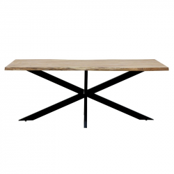 Τραπέζι Miles pakoworld μασίφ ξύλο ακακίας πάχους 3.7-4εκ σε φυσική απόχρωση με μαύρα μεταλλικά πόδια 200x100x76εκ