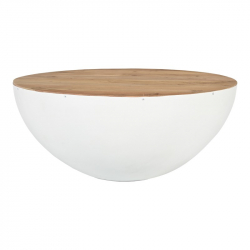 Τραπέζι σαλονιού Coffelty Inart λευκό μέταλλο-μασίφ ξύλο ακακίας Φ90x40εκ Τραπέζι σαλονιού Coffelty Inart λευκό μέταλλο-μασίφ ξύλο ακακίας Φ90x40εκ