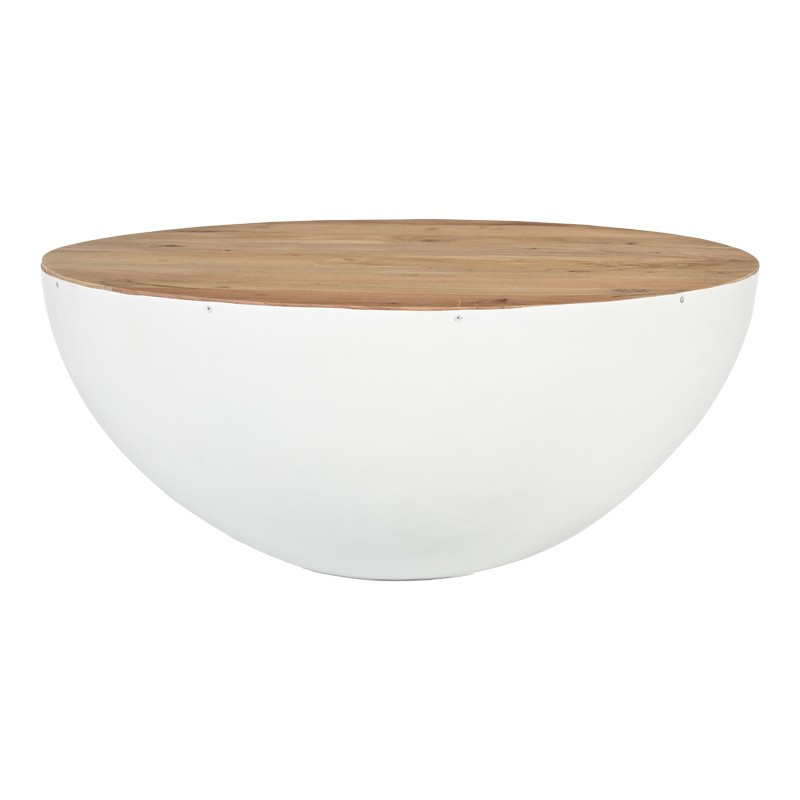 Τραπέζι σαλονιού Coffelty Inart λευκό μέταλλο-μασίφ ξύλο ακακίας Φ90x40εκ Τραπέζι σαλονιού Coffelty Inart λευκό μέταλλο-μασίφ ξύλο ακακίας Φ90x40εκ