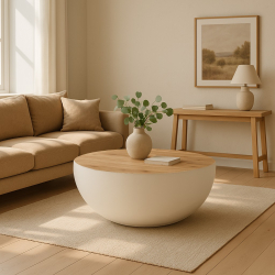 Τραπέζι σαλονιού Coffelty Inart λευκό μέταλλο-μασίφ ξύλο ακακίας Φ90x40εκ Τραπέζι σαλονιού Coffelty Inart λευκό μέταλλο-μασίφ ξύλο ακακίας Φ90x40εκ