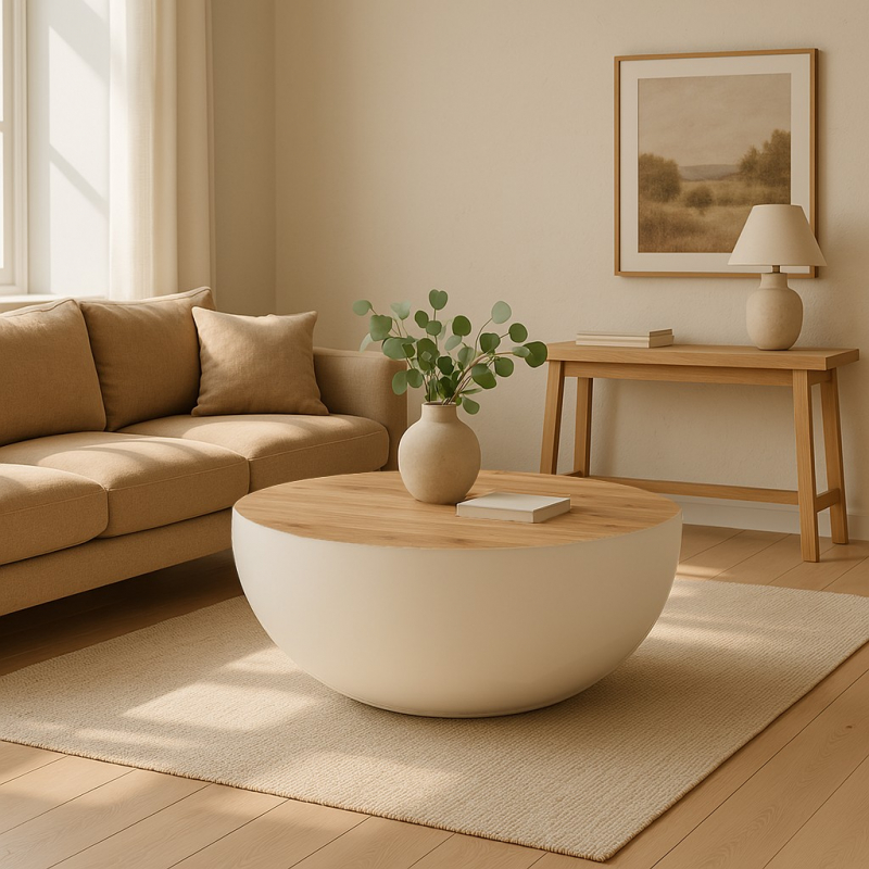 Τραπέζι σαλονιού Coffelty Inart λευκό μέταλλο-μασίφ ξύλο ακακίας Φ90x40εκ Τραπέζι σαλονιού Coffelty Inart λευκό μέταλλο-μασίφ ξύλο ακακίας Φ90x40εκ