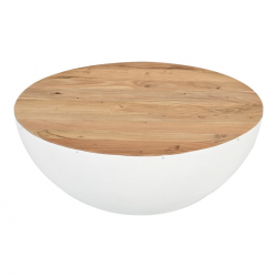 Τραπέζι σαλονιού Coffelty Inart λευκό μέταλλο-μασίφ ξύλο ακακίας Φ90x40εκ Τραπέζι σαλονιού Coffelty Inart λευκό μέταλλο-μασίφ ξύλο ακακίας Φ90x40εκ