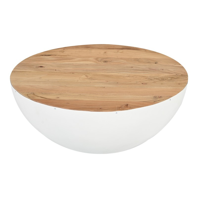 Τραπέζι σαλονιού Coffelty Inart λευκό μέταλλο-μασίφ ξύλο ακακίας Φ90x40εκ Τραπέζι σαλονιού Coffelty Inart λευκό μέταλλο-μασίφ ξύλο ακακίας Φ90x40εκ