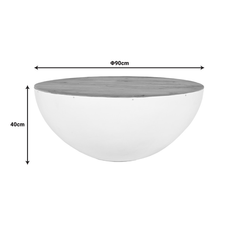 Τραπέζι σαλονιού Coffelty Inart λευκό μέταλλο-μασίφ ξύλο ακακίας Φ90x40εκ Τραπέζι σαλονιού Coffelty Inart λευκό μέταλλο-μασίφ ξύλο ακακίας Φ90x40εκ