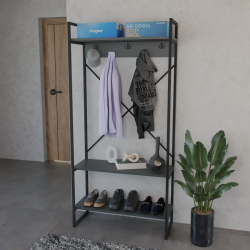 Έπιπλο εισόδου Levento pakoworld ανθρακί με μαύρο μεταλλικό σκελετό 88x34x180εκ