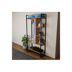 Έπιπλο εισόδου Feranda pakoworld με ράφια oak με μαύρο μεταλλικό σκελετό 88x34x180εκ