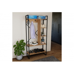 Έπιπλο εισόδου Feranda pakoworld με ράφια oak με μαύρο μεταλλικό σκελετό 88x34x180εκ