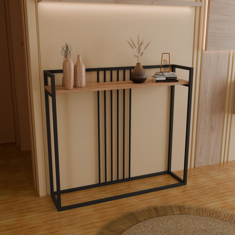 Κονσόλα Convida pakoworld oak με μαύρο μεταλλικό σκελετό 100x25x90εκ Κονσόλα Convida pakoworld oak με μαύρο μεταλλικό σκελετό 100x25x90εκ