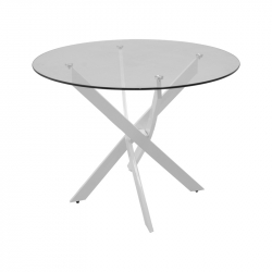 Τραπέζι Antoro pakoworld γυαλί και μεταλλικά πόδια σε λευκή απόχρωση Φ80x75εκ