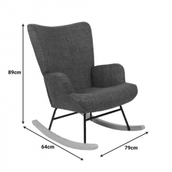 Κουνιστή πολυθρόνα Jianna pakoworld ανθρακί ύφασμα με πόδι σε φυσική απόχρωση 79x64x89εκ
