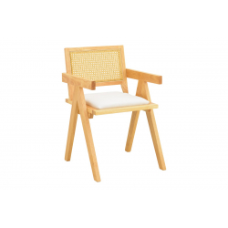 Πολυθρόνα Winslow pakoworld rubberwood σε φυσική απόχρωση-ύφασμα λευκό 51x54x80εκ