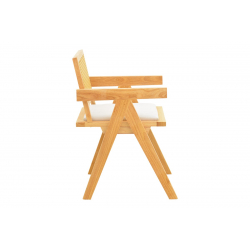 Πολυθρόνα Winslow pakoworld rubberwood σε φυσική απόχρωση-ύφασμα λευκό 51x54x80εκ